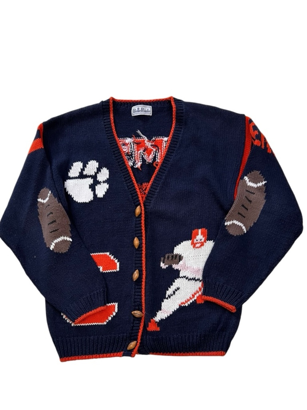 Vtg Belle Pointe Clemson Tiger Football Cardigan Women Medium